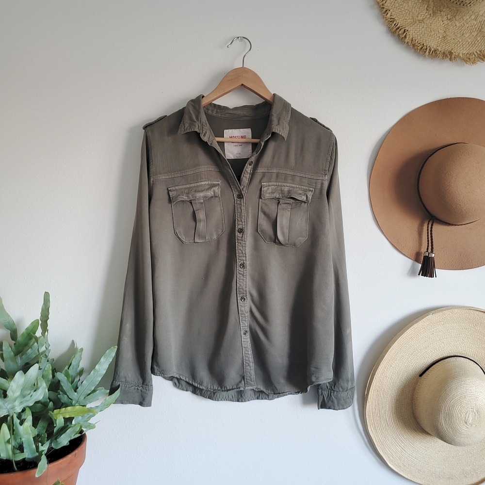 Army Green Long Sleeve Button up
